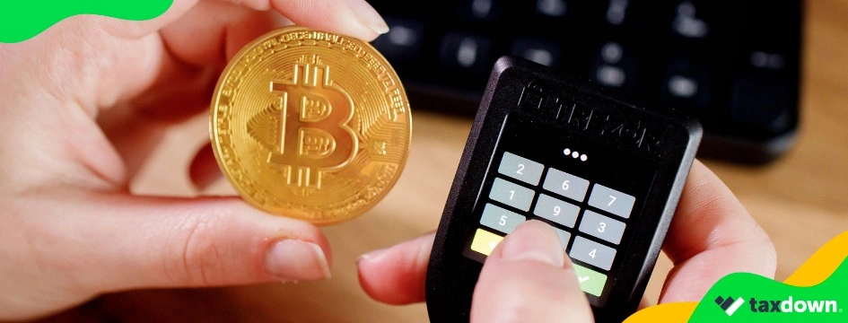 Monedas de bitcoin y un monedero de criptomonedas